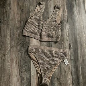 Missguided knit sparkle bikini two piece swimsuit